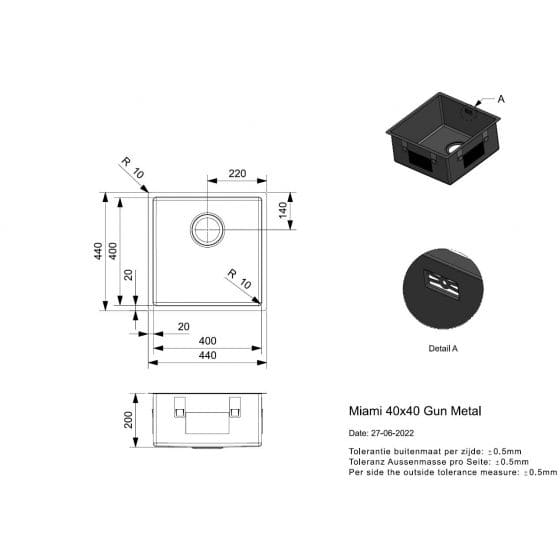 Reginox Miami 40X40 Gun Metal R30691 Reginox Miami 40X40 Gun Metal R30691