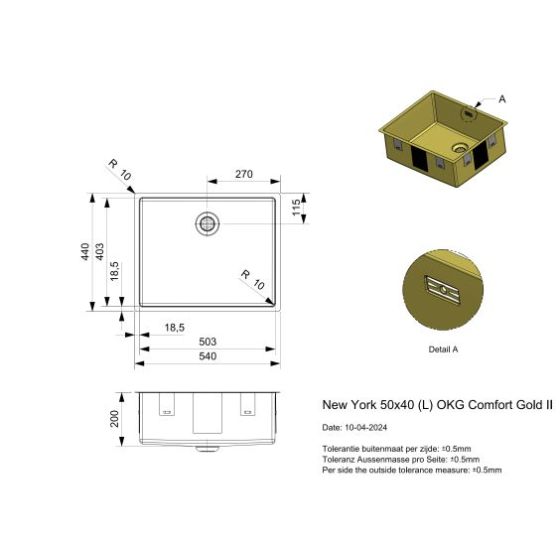 Reginox New York 50X40 Gold II R38765 Reginox New York 50X40 Gold II R38765