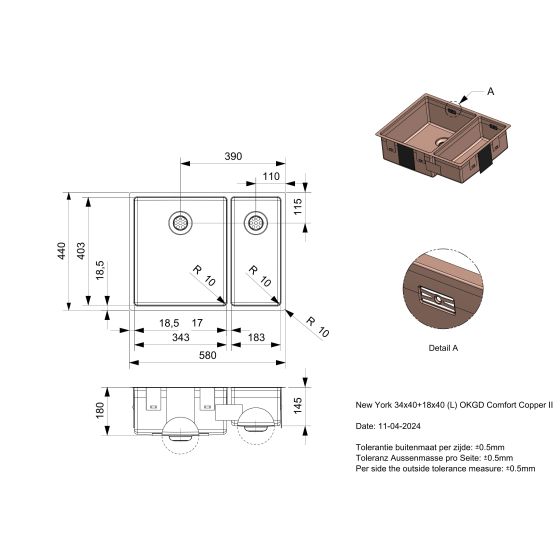 Reginox New York 34x40+18x40 Copper II R39212